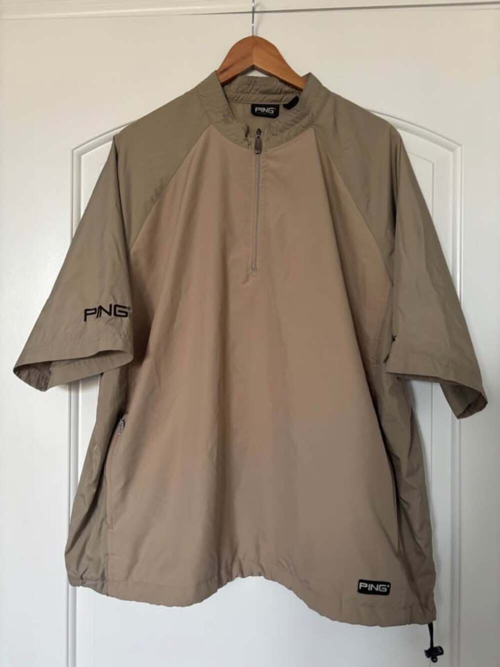 Vintage PING Collection Short Sleeve Golf Windshirt Pullover Tan Beige Men's L